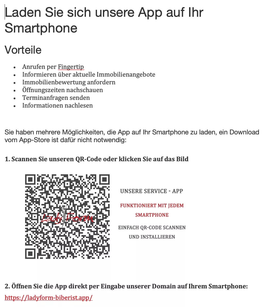 Hinweis auf einer Unterseite auf der Website Hinweis auf einer Unterseite auf der Website